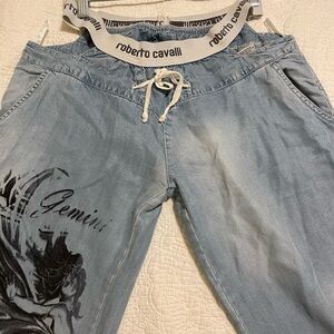 Roberto Cavalli Sky Blue Graphic Denim Trousers